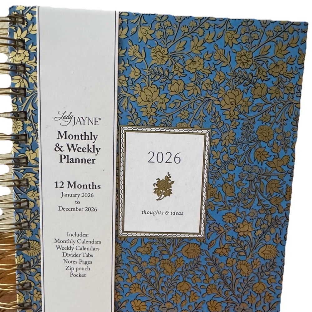 Lady Jayne 2026 Monthly & Weekly Planner  January- Dec 2026- Blue 9x7”